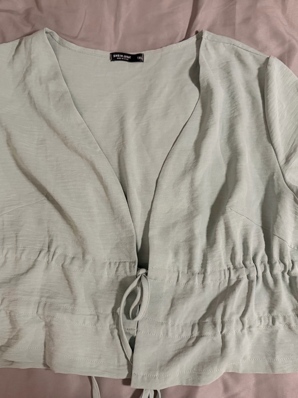 Light Sage Tie-Front V-Neck Top